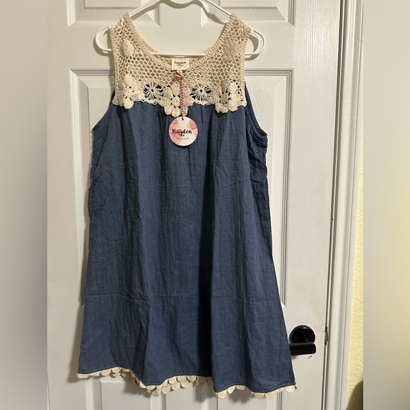 Hayden Dresses & Skirts - HAYDEN Los Angeles Crochet Top Babydoll Dress Blue Size XL Lined NWT